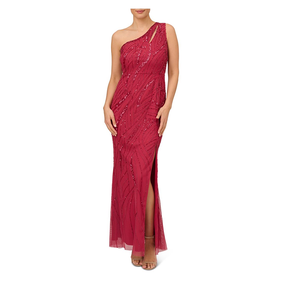 Dusty Red Beaded One Shoulder Dress main product photo