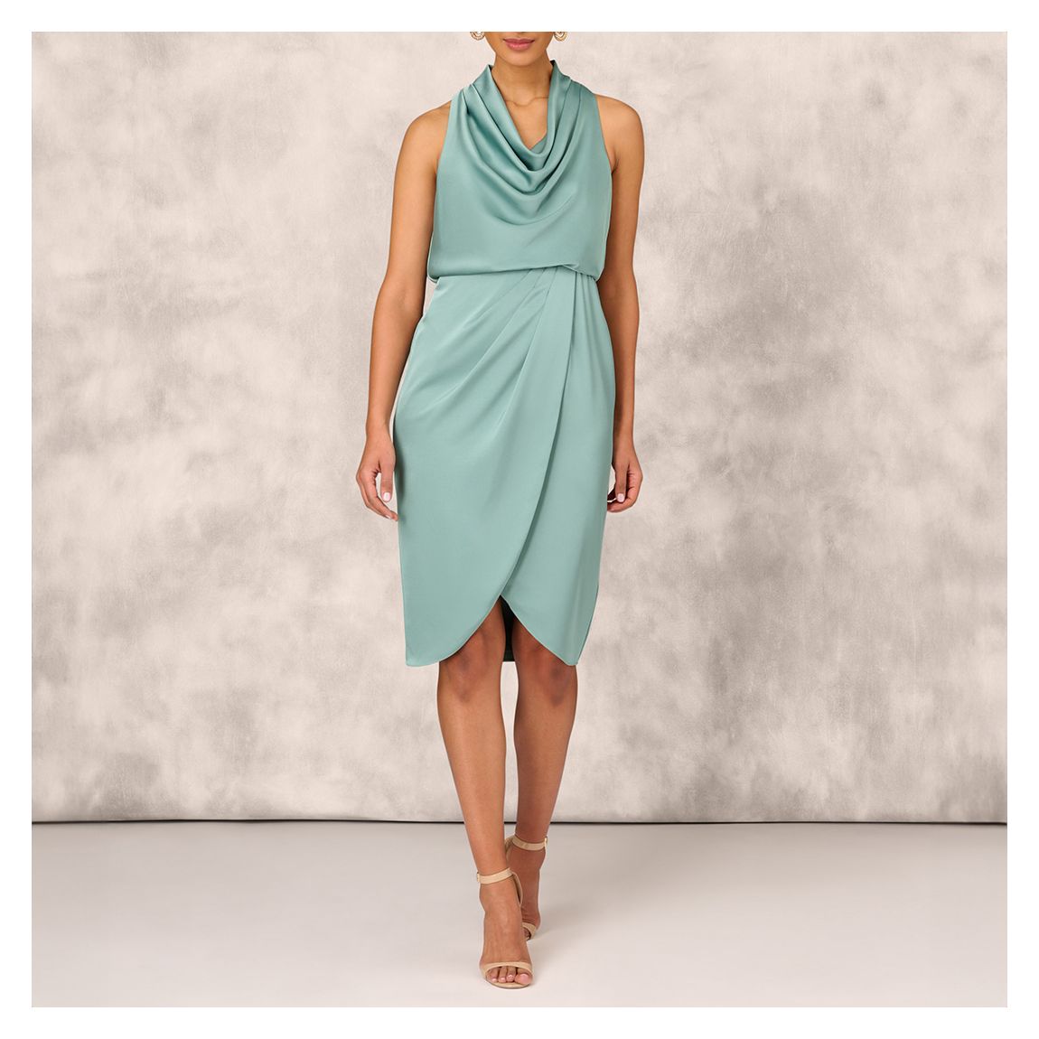 Teal Satin Cowl Neck Dress main product photo