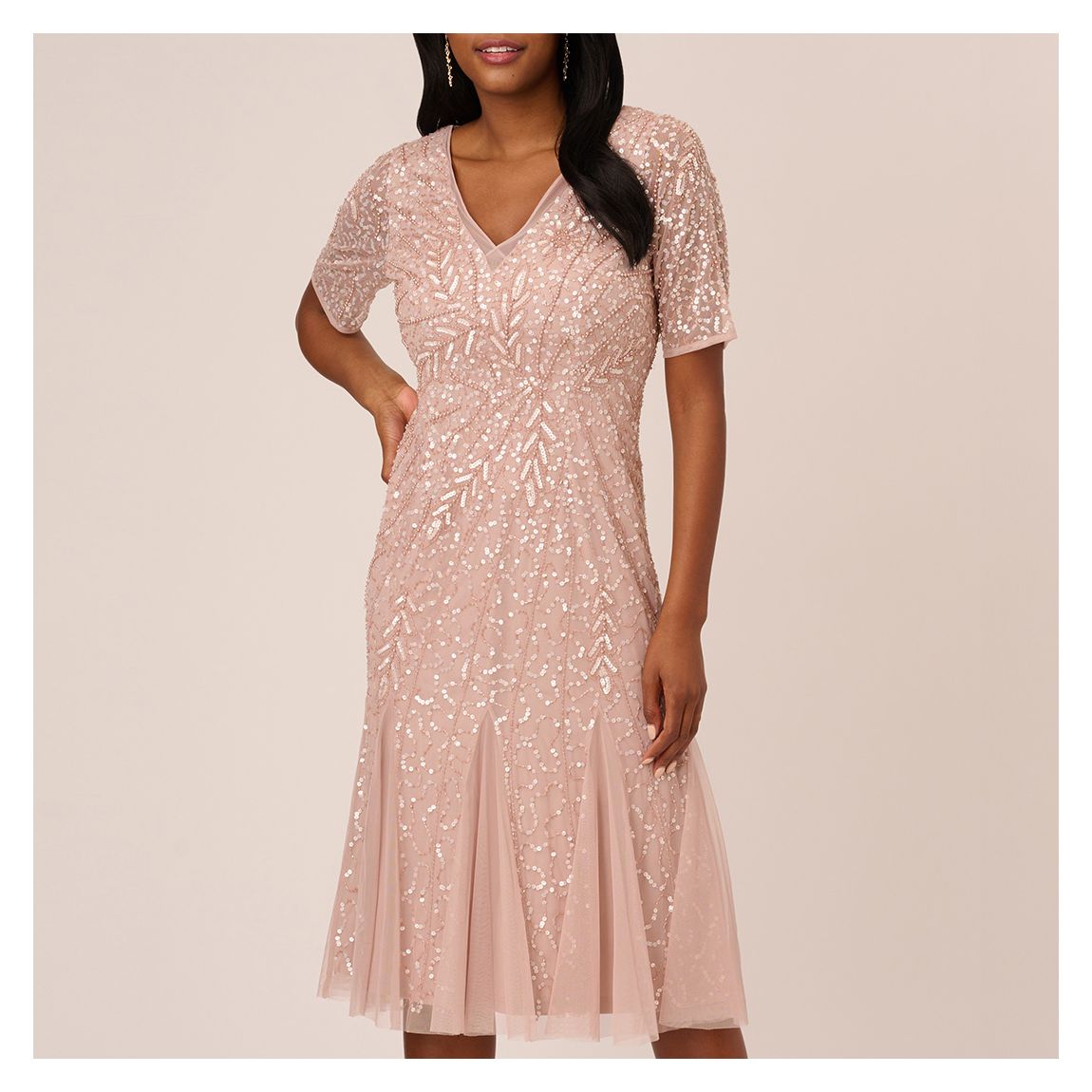 Light Pink Beaded Midi Dress main product photo