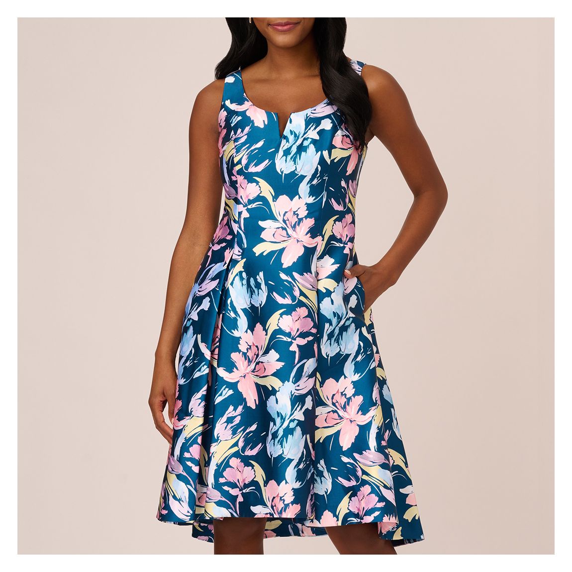 Blue Printed Mikado Swing Dress main product photo