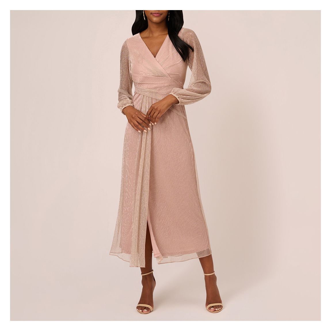 Rose Gold Metallic Mesh Draped Dress main product photo