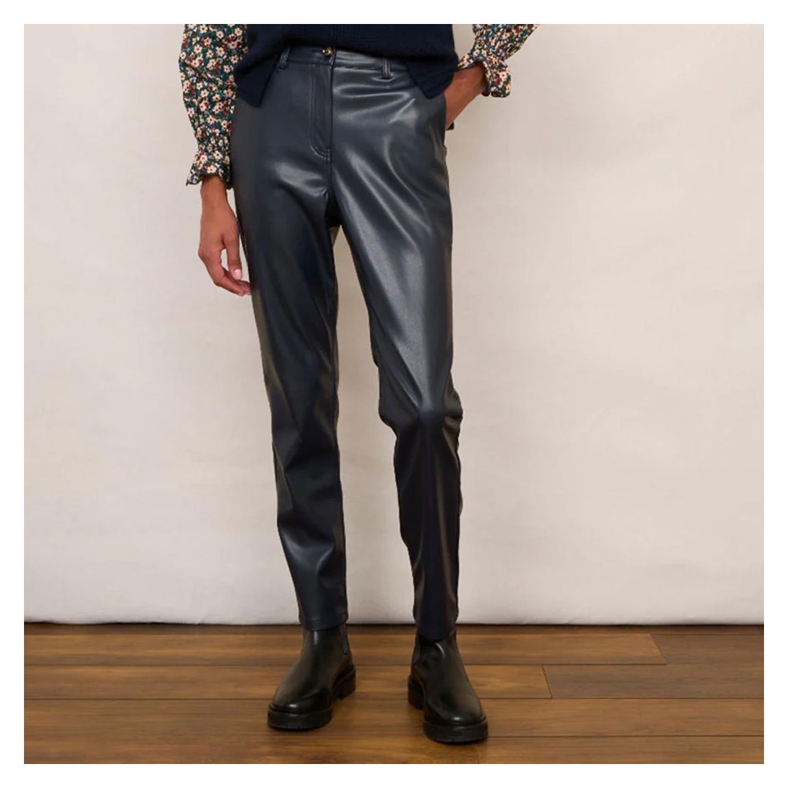 Navy Sandrine Faux Leather Trousers main product photo
