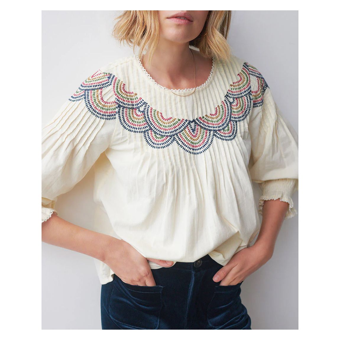 Ecru Violette Cord Embroidered Blouse main product photo