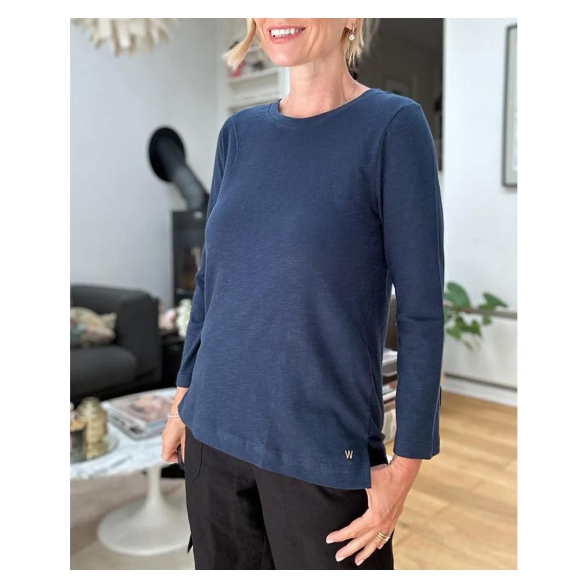 Navy Celina 3/4 Sleeve Crew Top main product photo