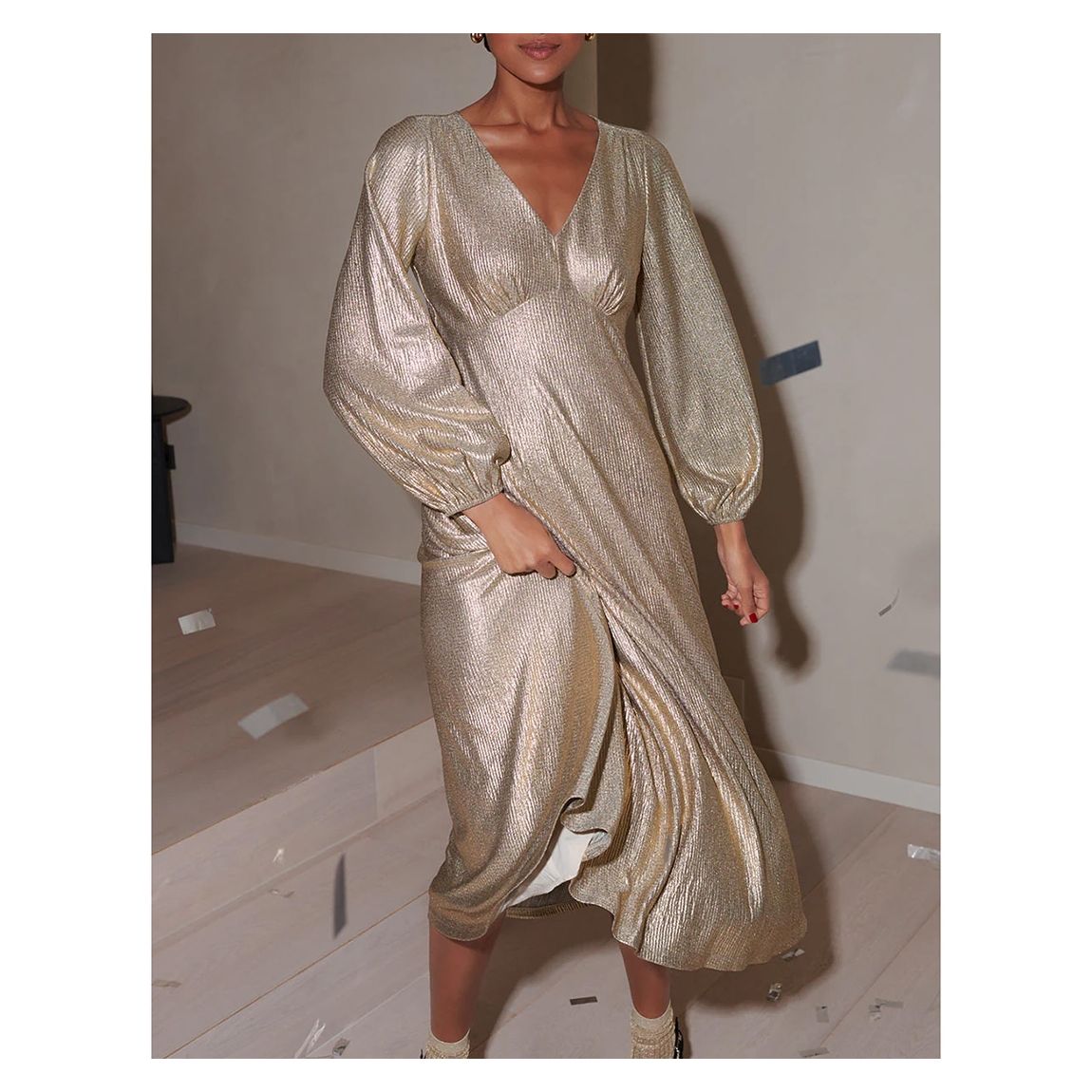 Gold Claudia Crinkle Metallic Dress main product photo