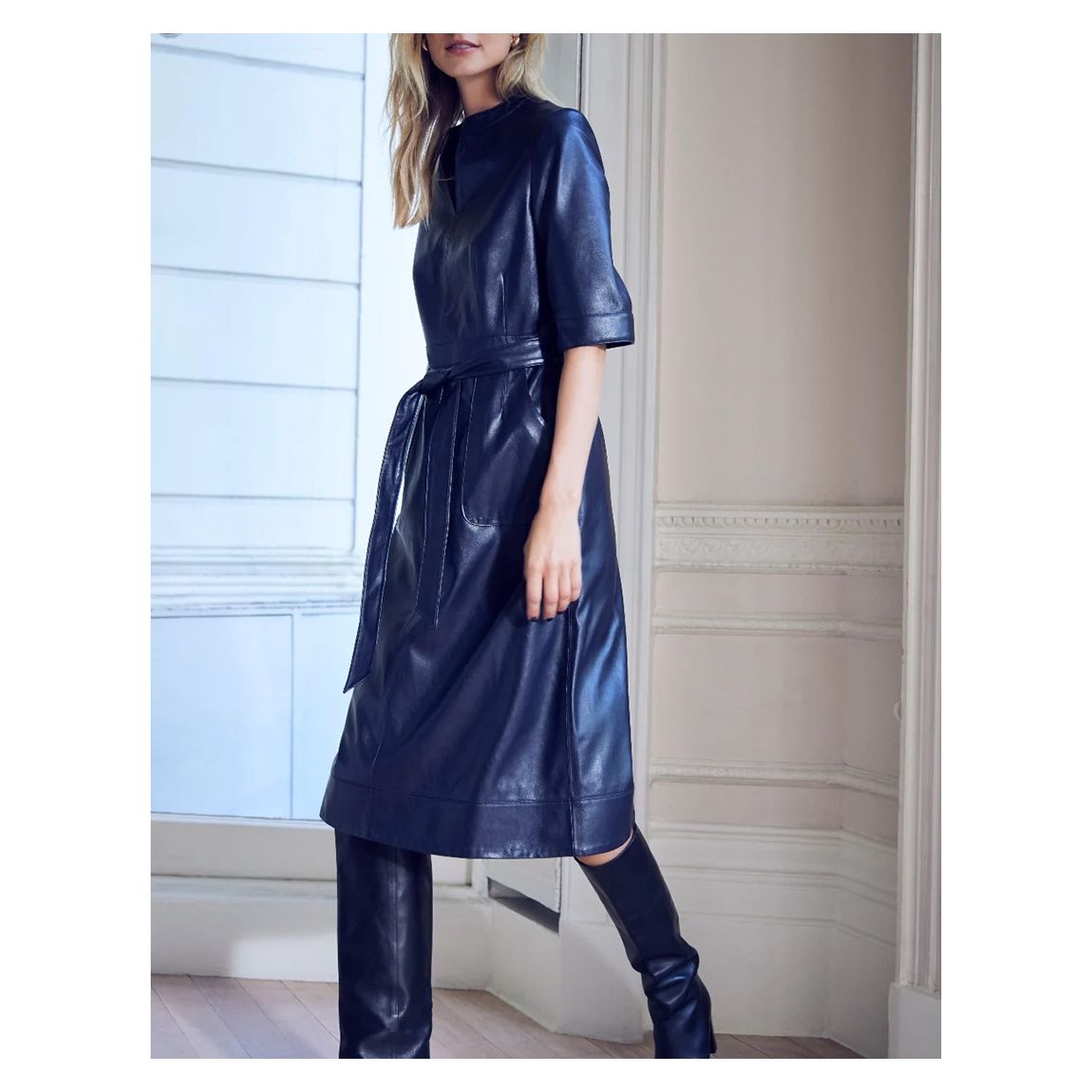 Blue Remi Faux Leather Dress main product photo