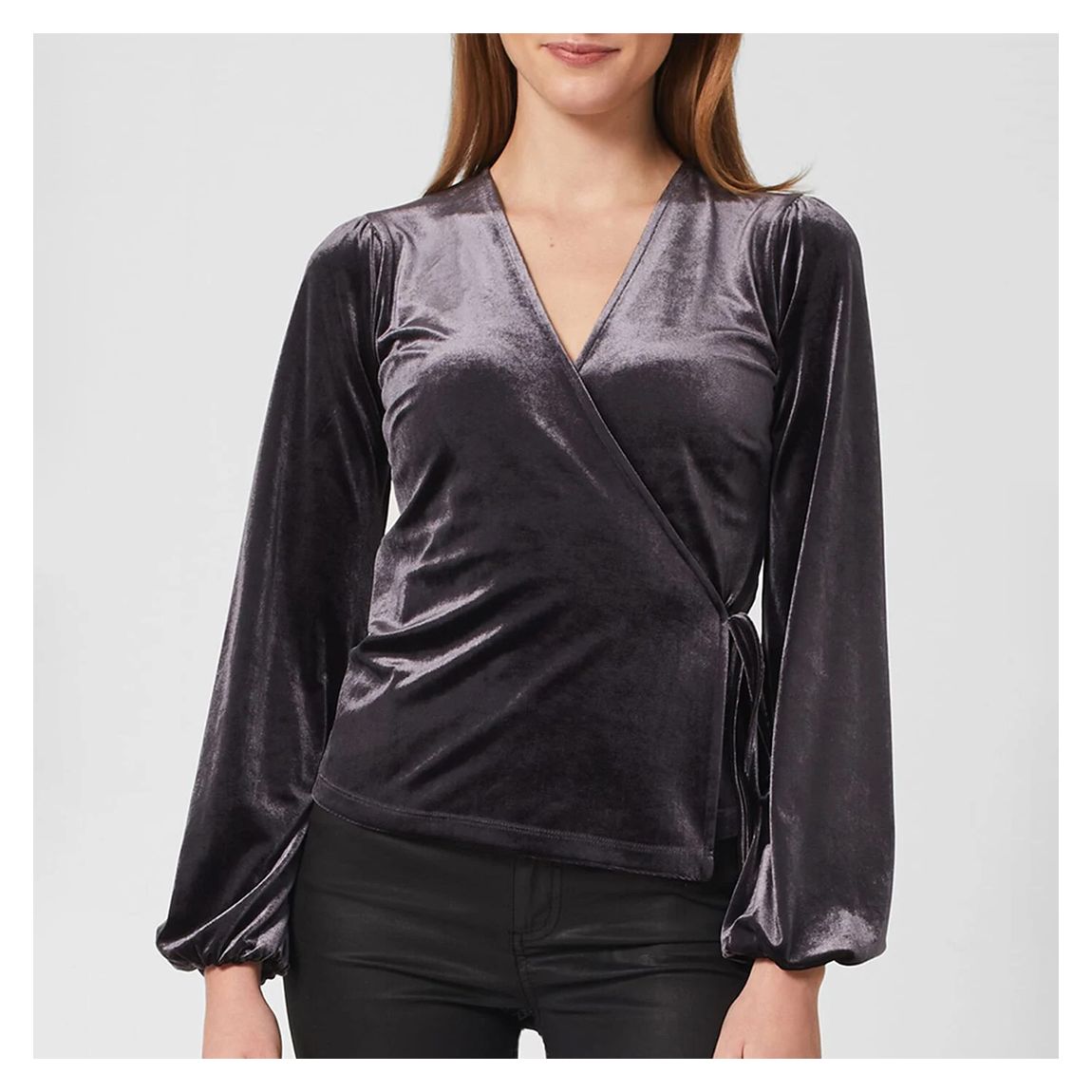 Navy Livvy Velvet Wrap Top main product photo