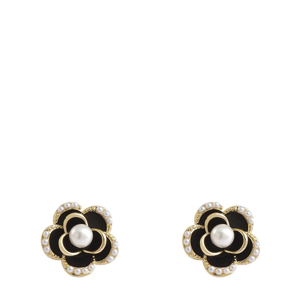 18K Gold Black & White Rose Stud Earrings main product photo