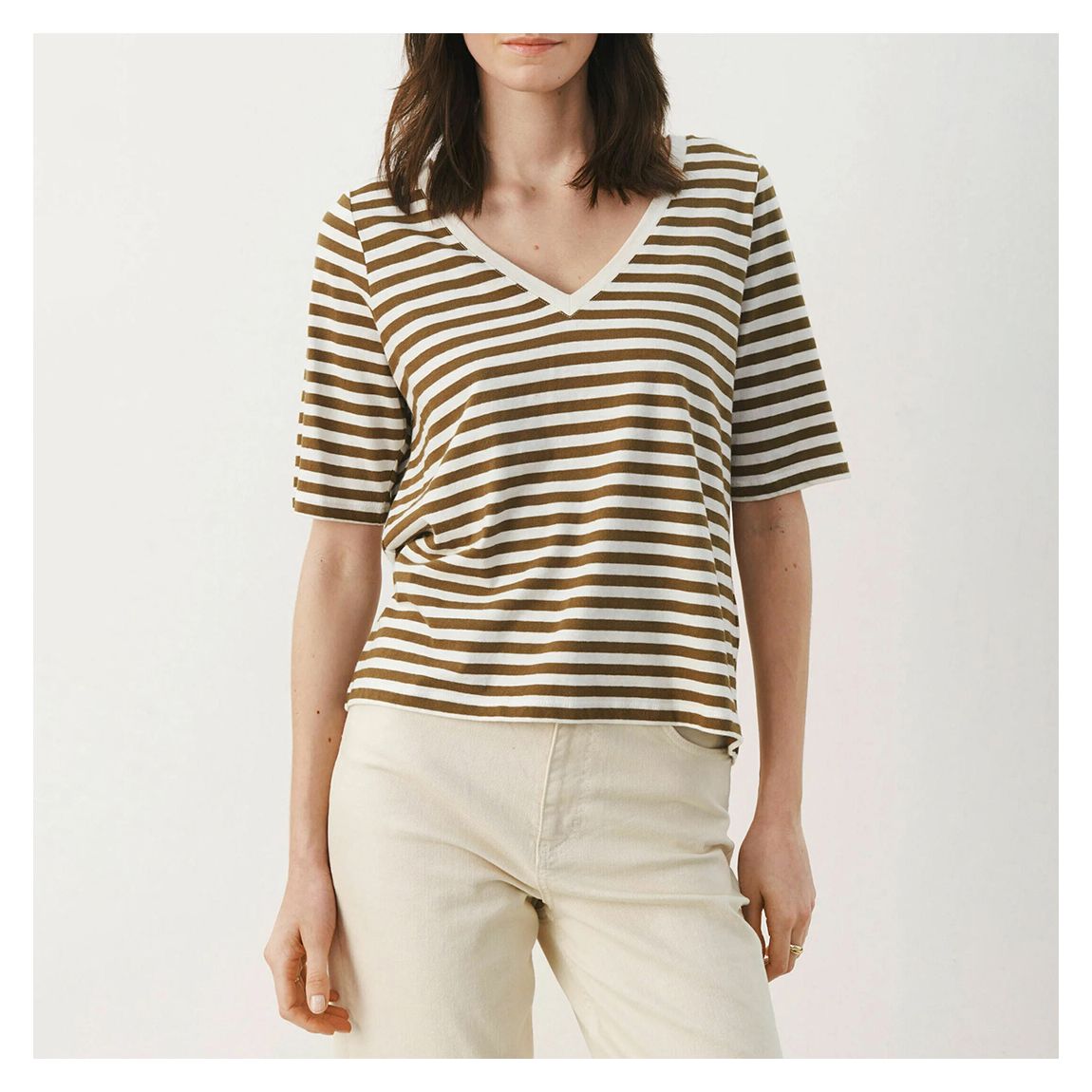 Brown and White Bennie Cotton T-shirt main product photo