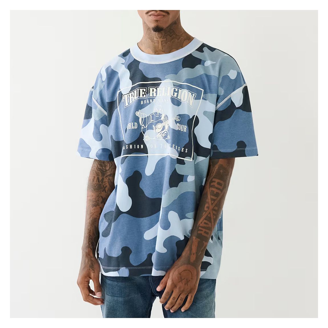 Blue Camo Printed Logo Cotton T-Shirt main product photo