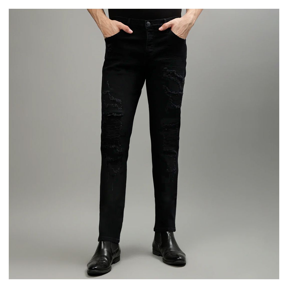 Black Rocco Straight Distressed Jeans main product photo