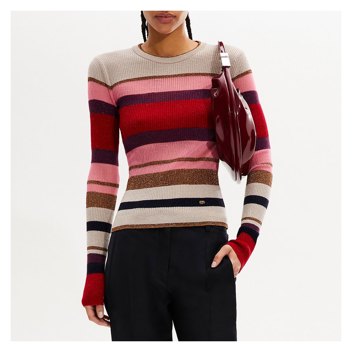 Multi Stripe Knitted Wool Blend Top main product photo