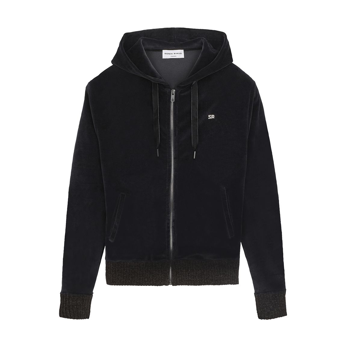 Black Velour Zip Hoodie main product photo