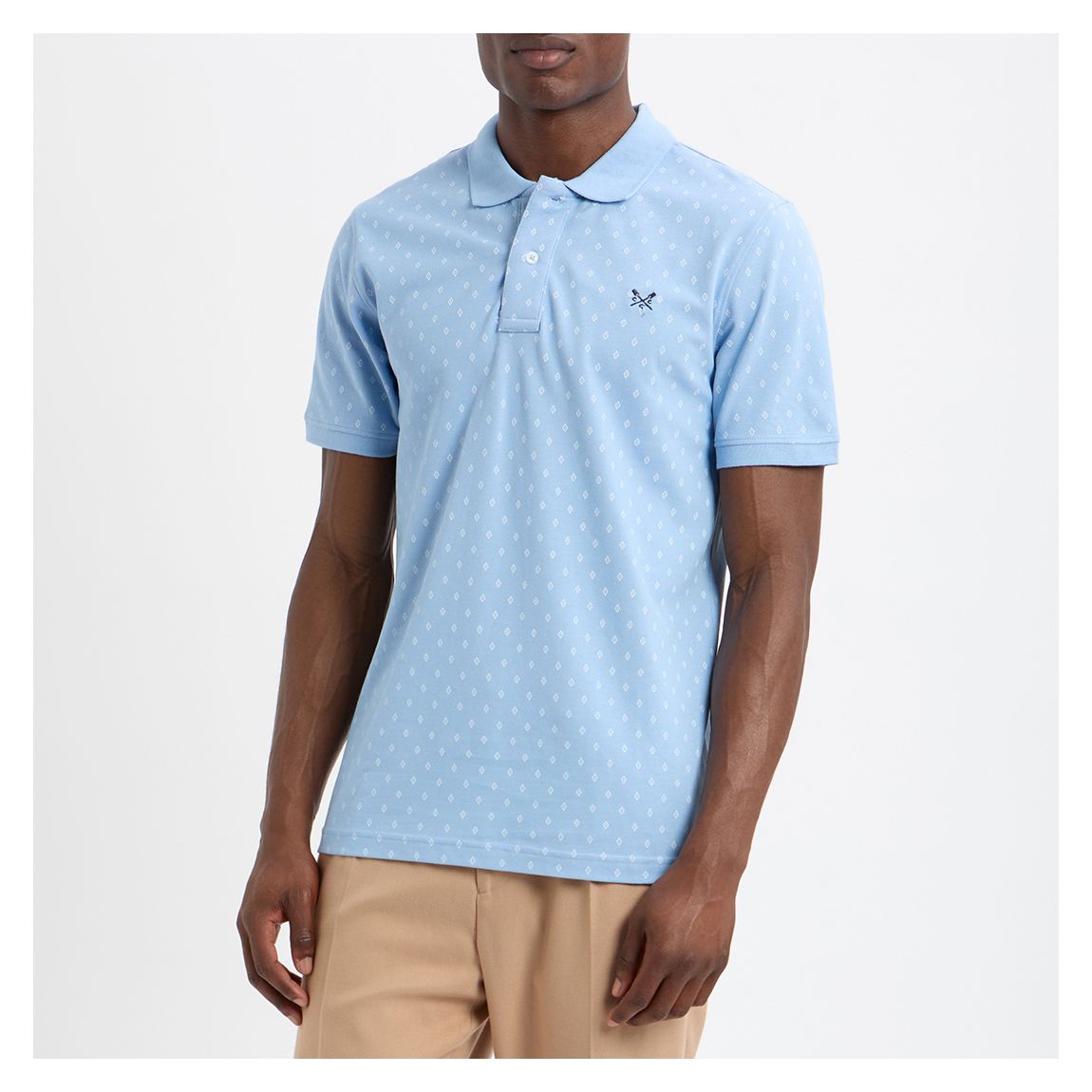 Blue Geo Print Cotton Polo Shirt main product photo