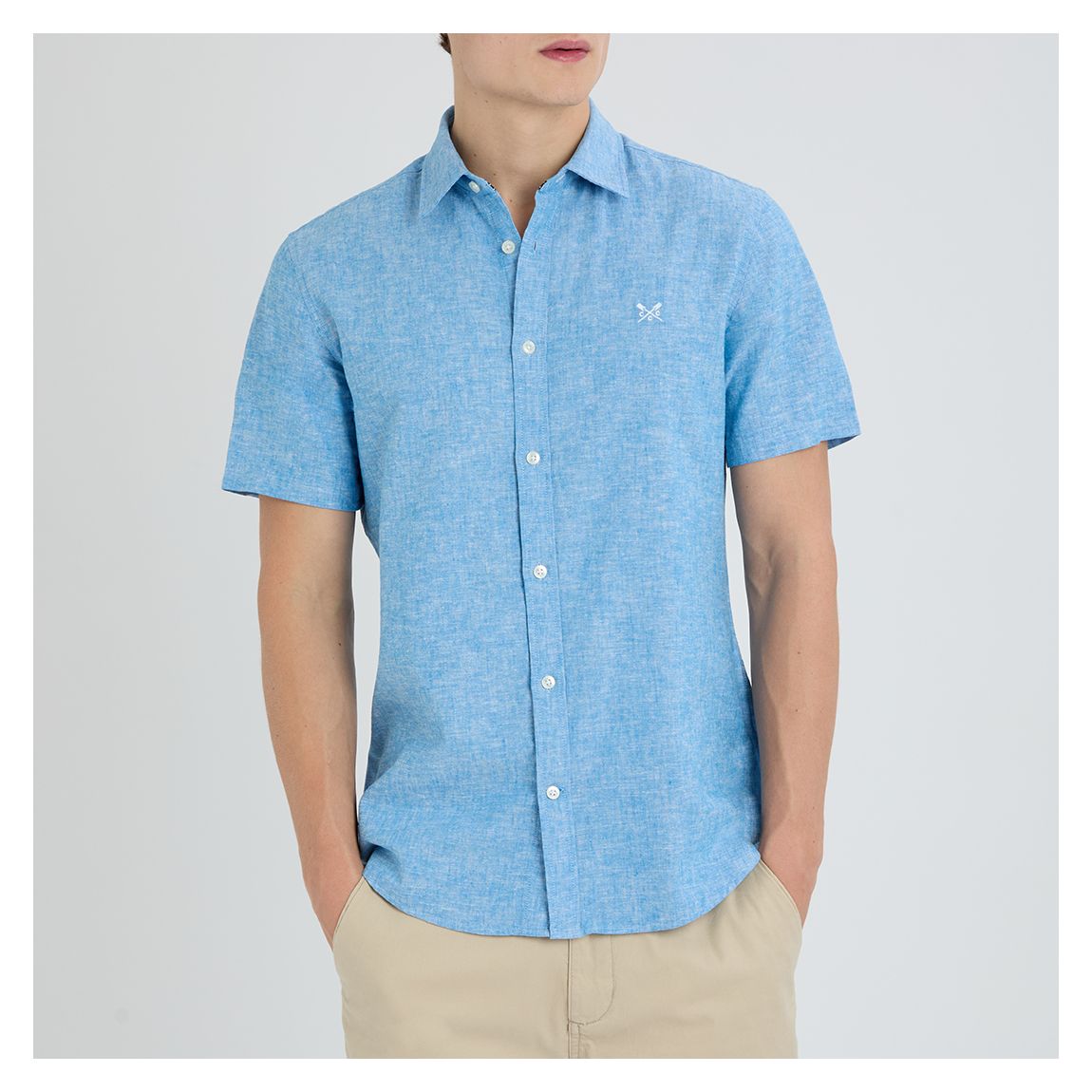 Blue Linen Blend Short Sleeve Shirt main product photo