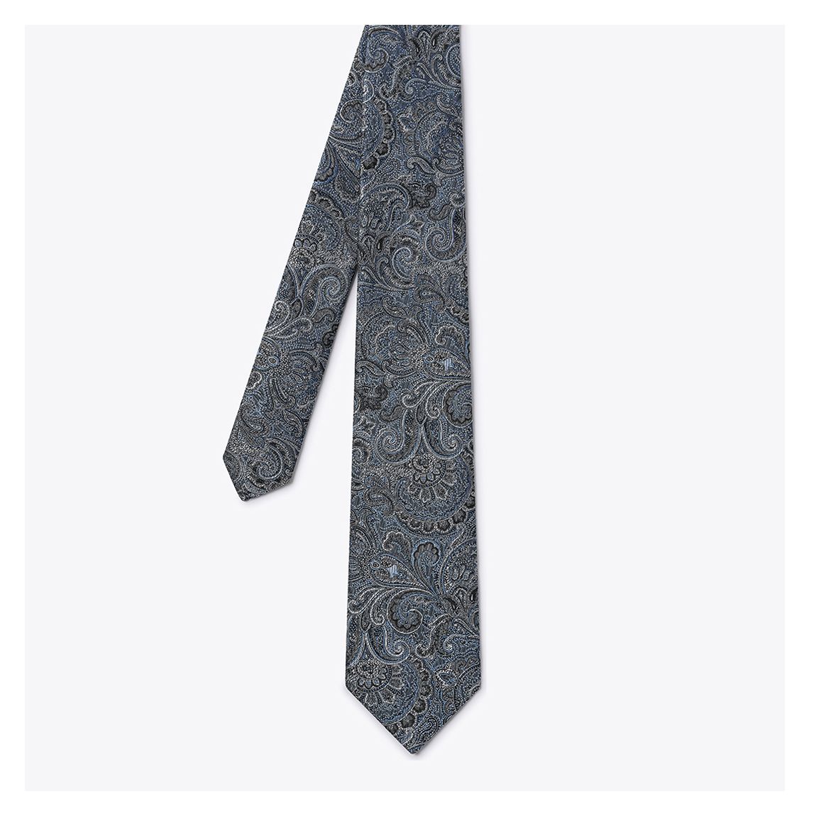 Silver Paisley Print Silk Tie main product photo