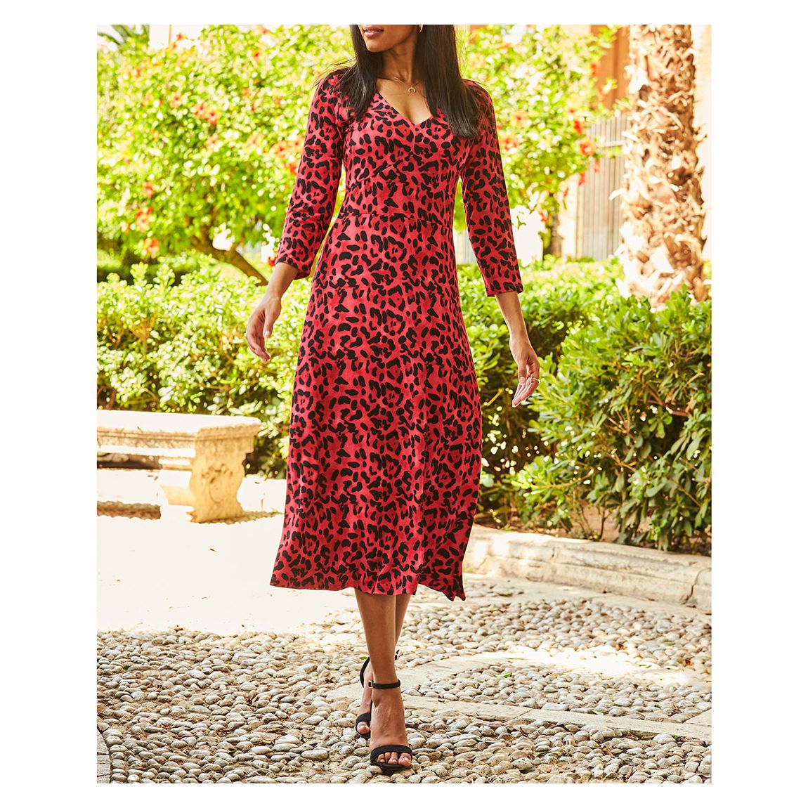 Hot Pink Animal Print Jersey Midi Dress main product photo