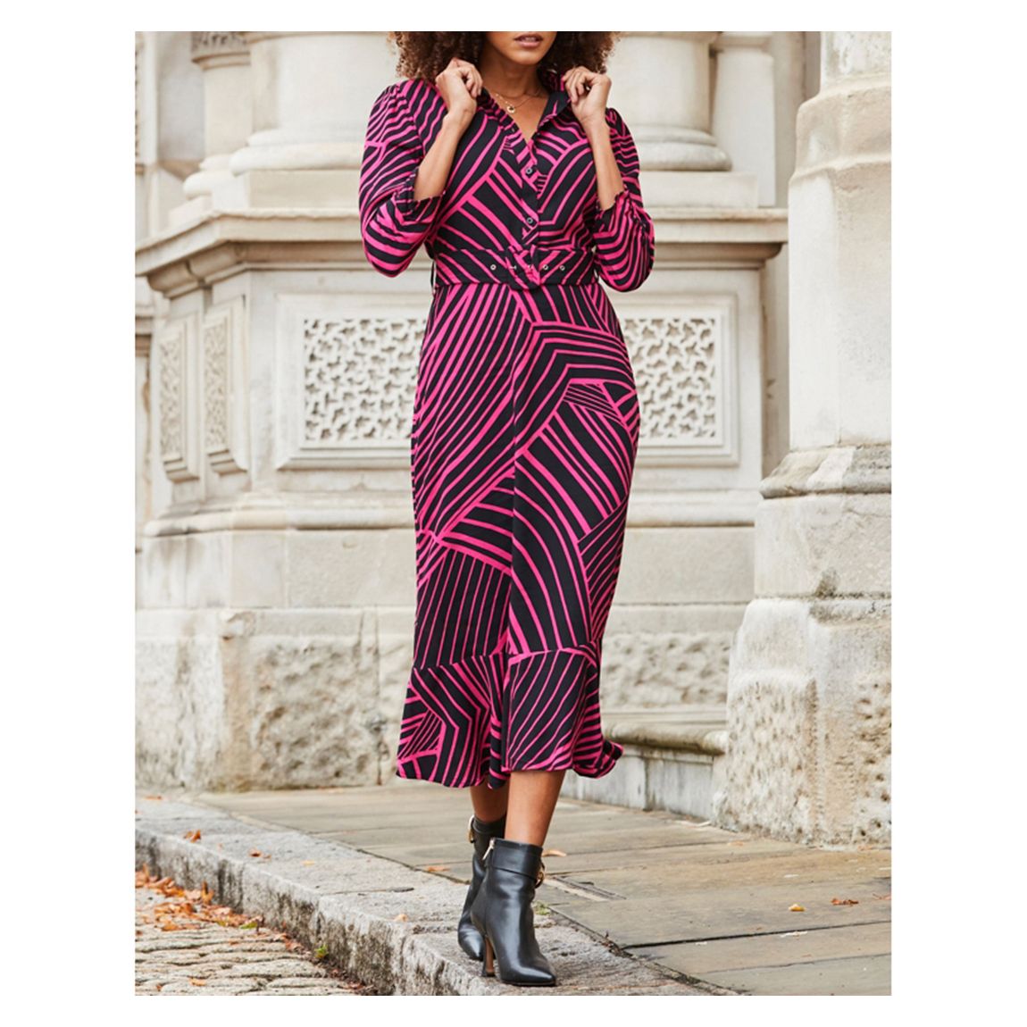 Pink Geometric Printed Midi Dress main product photo