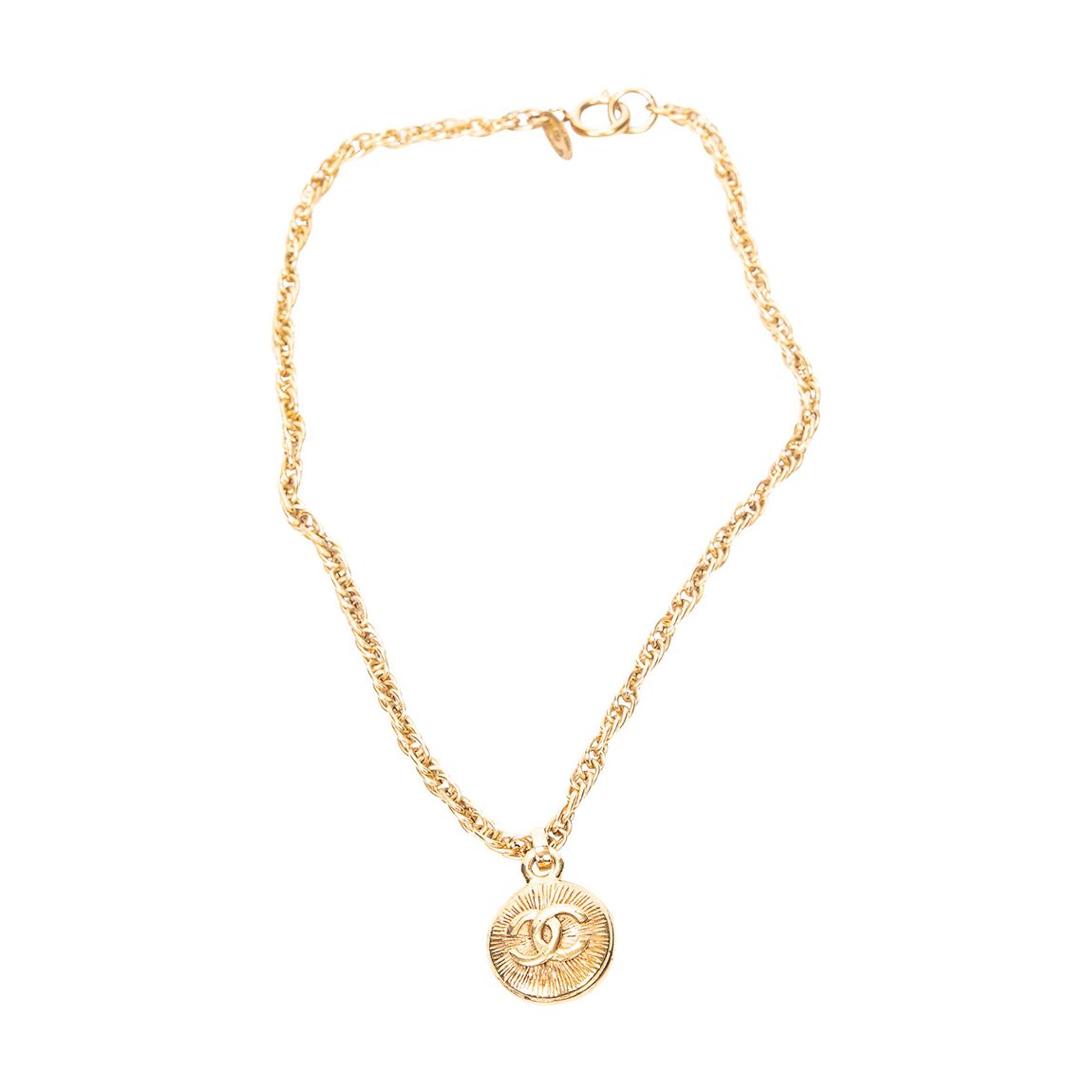Gold Vintage CC Round Pendant Chain Necklace - A main product photo