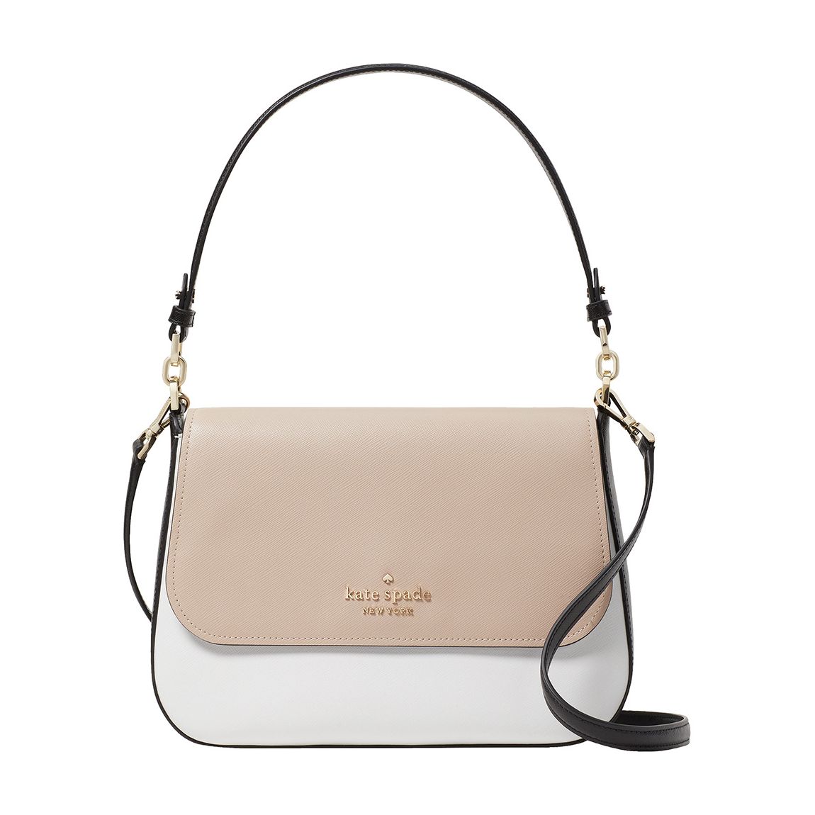 Black Staci Colorblock Saffiano Leather Flap Shoulder Bag main product photo