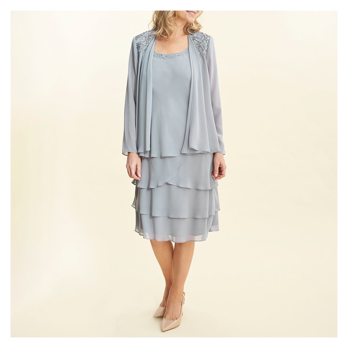 Lace Shoulder Bead Tier Jacket Dress main product photo