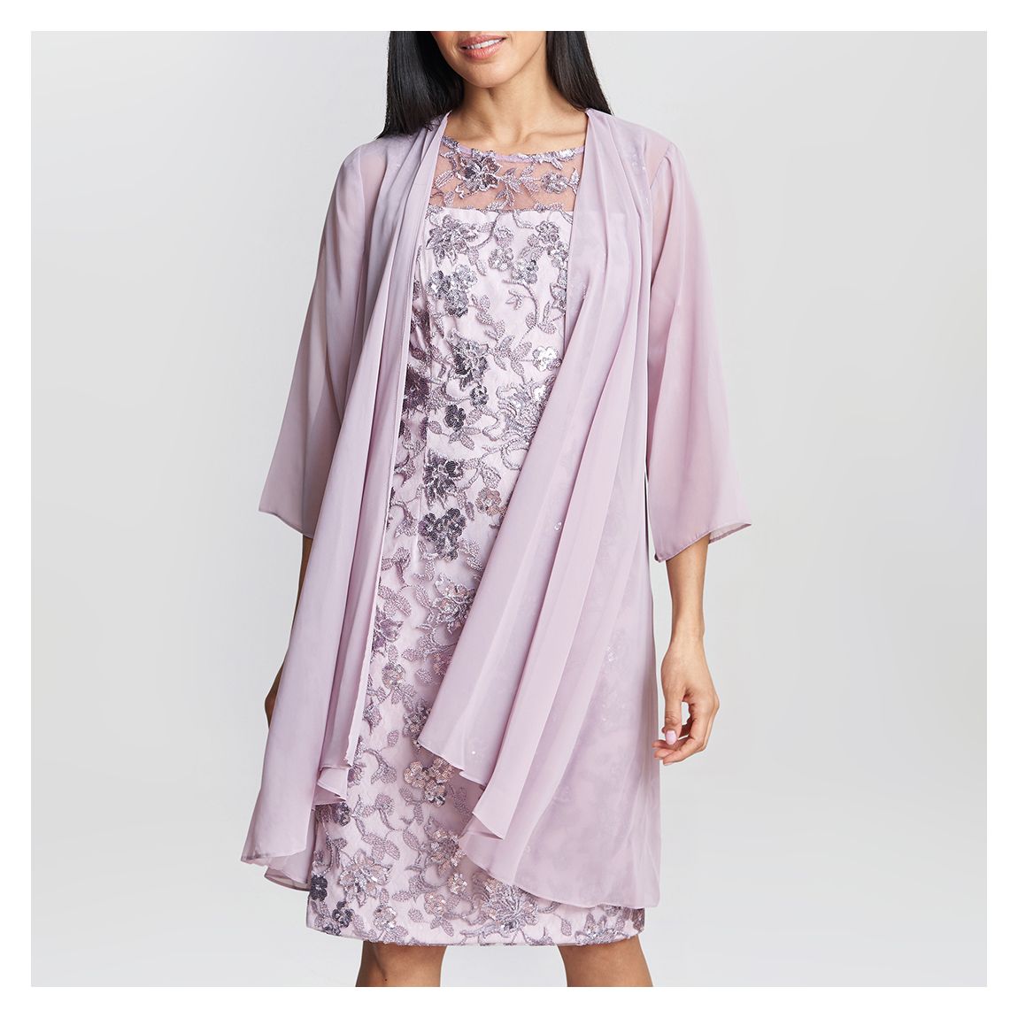 Lilac Gladys Embroidered Shift Dress And Jacket main product photo