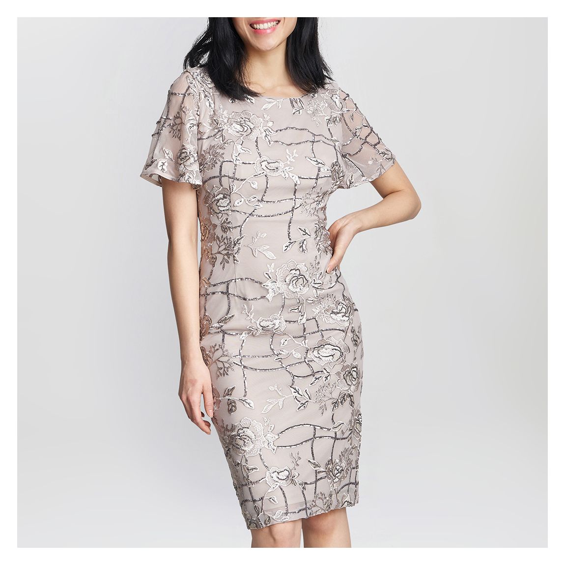 Grey Claire Embroidered Shift Evening Dress main product photo