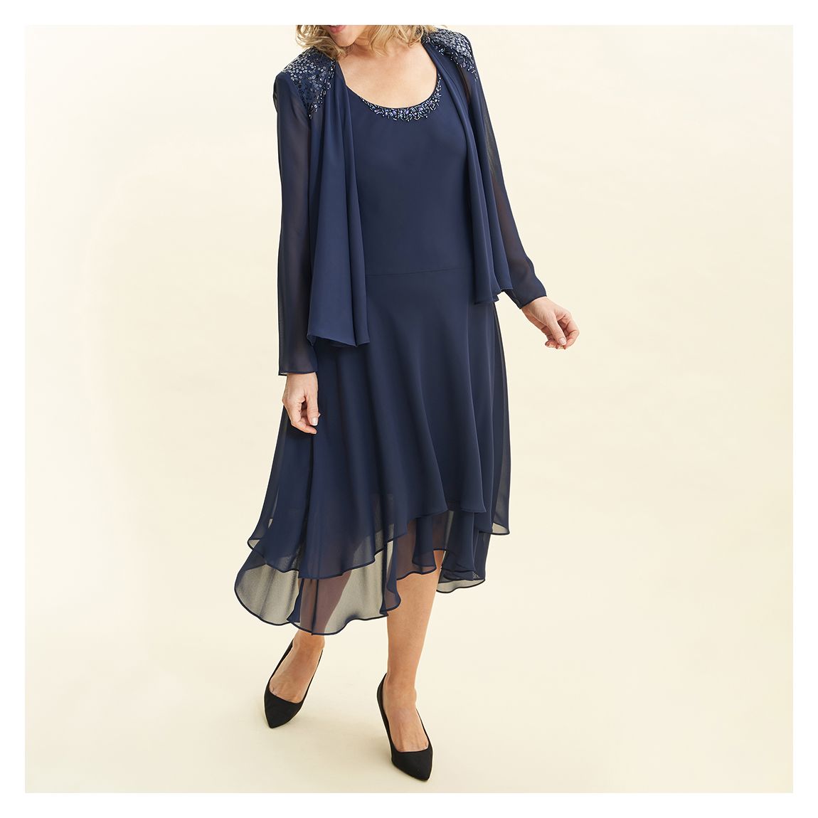 Lilibeth Sequin Beaded Shoulder Jacket Dress main product photo