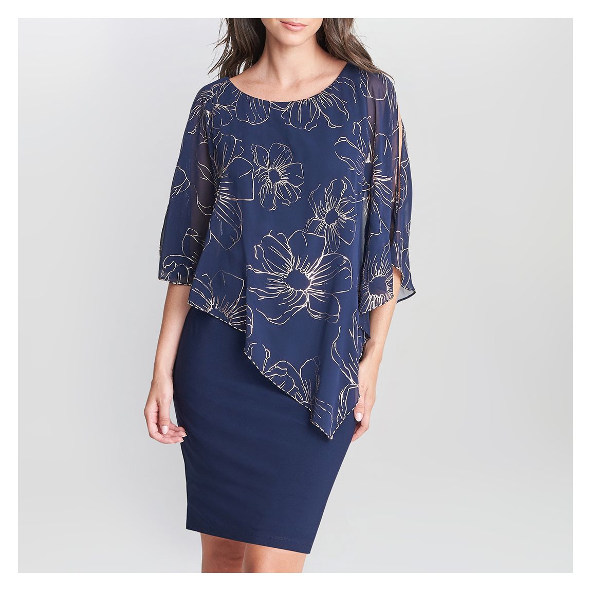 Navy Fiona Floral Glittered Asymmetric Dress main product photo