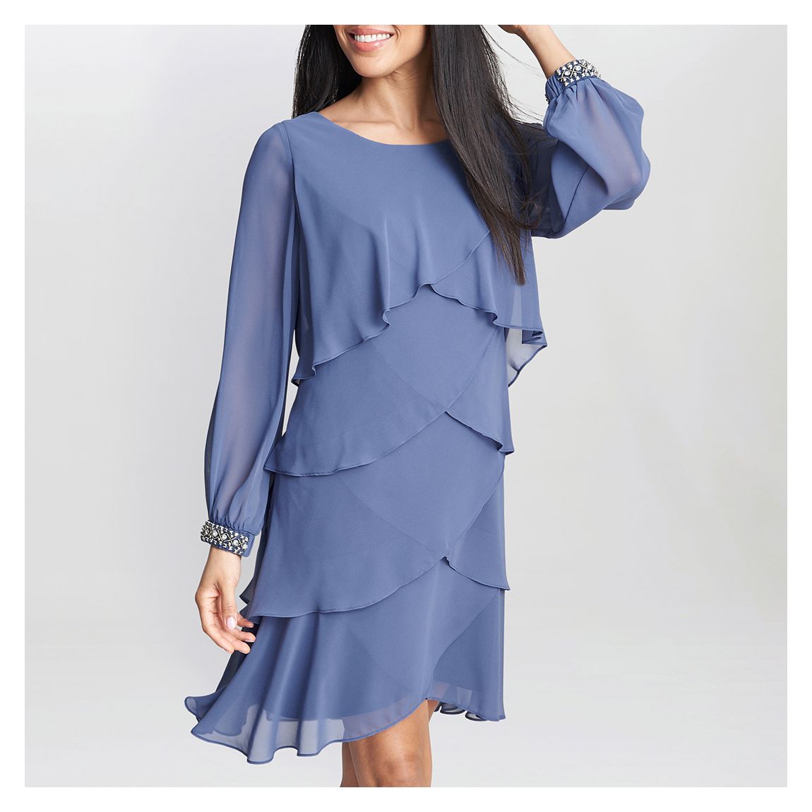 Blue Sakura Long Sleeved Tiered Dress main product photo