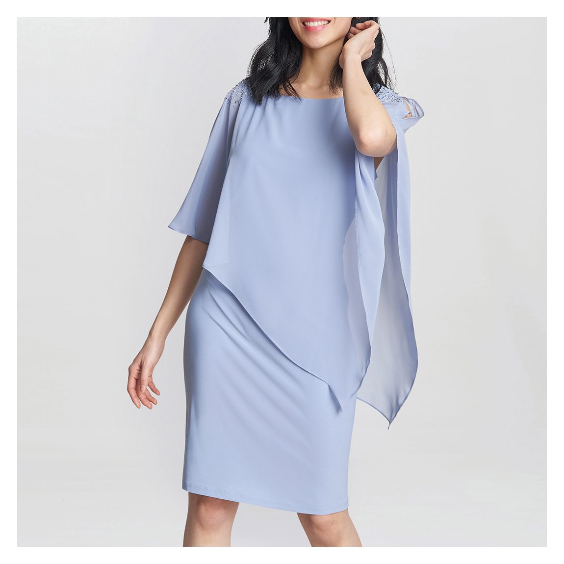 Pale Blue Zenna Beaded Shoulder Chiffon Dress main product photo
