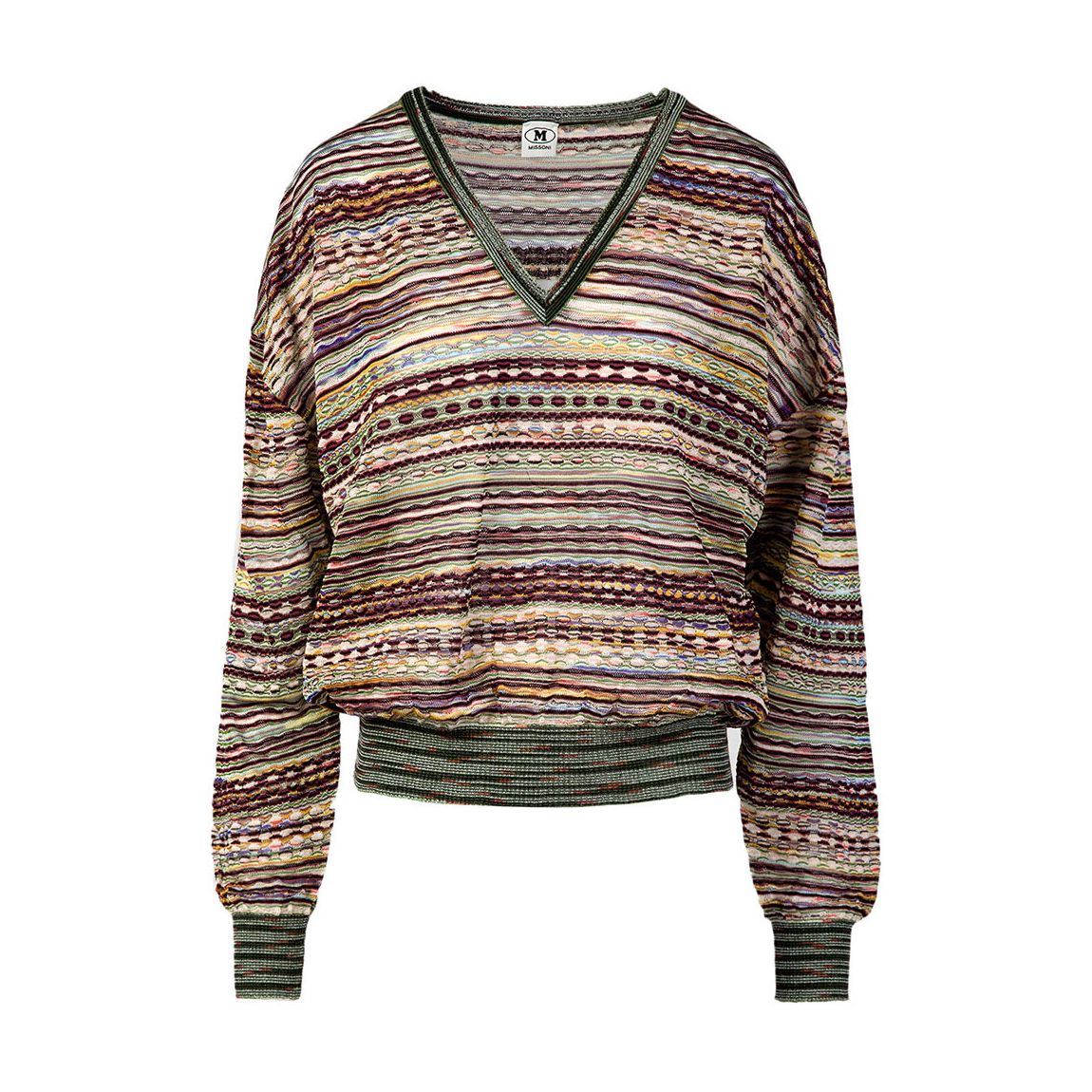 Green/Brown V-Neck Cotton Blend Jumper main product photo