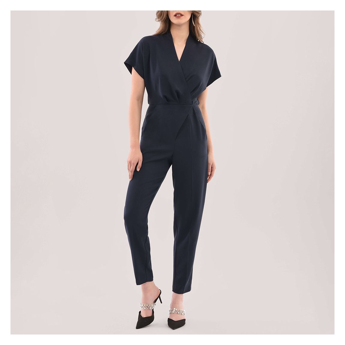 Navy Wrap Front Kimono Jumpsuit main product photo