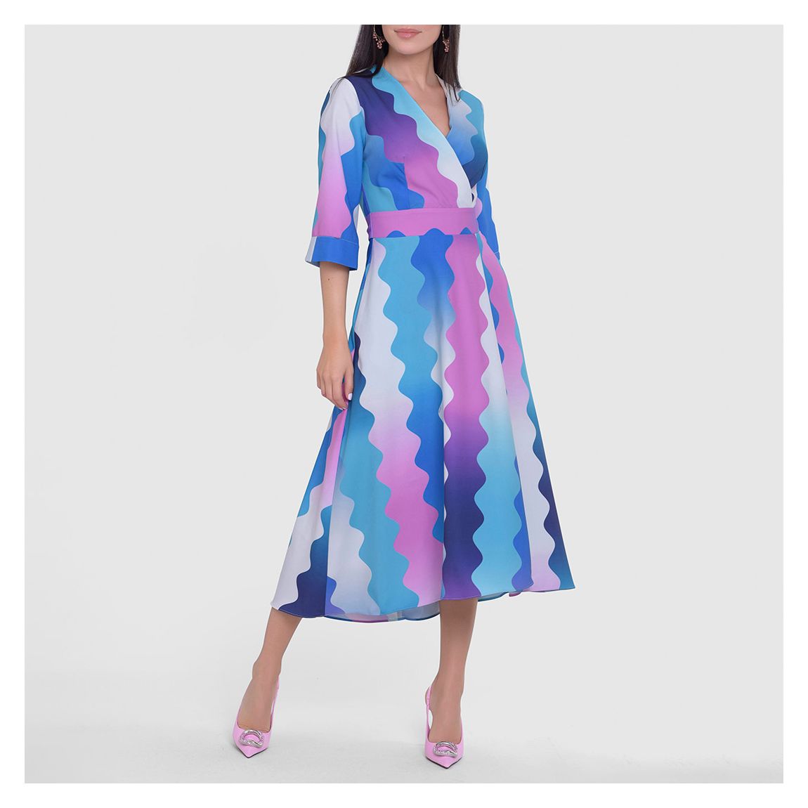 Blue/Purple Wrap High-Low Wrap Dress main product photo