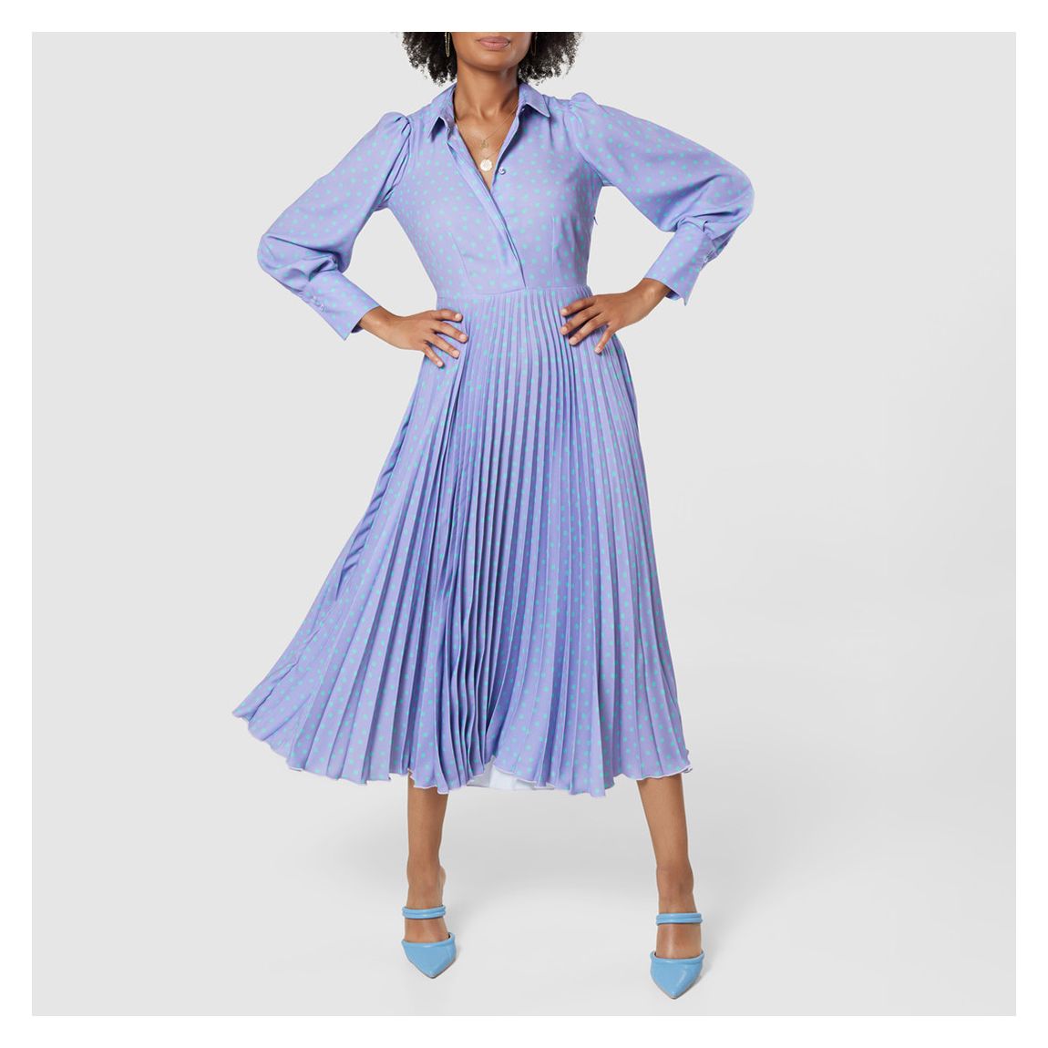 Lilac Purple Pleated Shirt Midi Dress main product photo