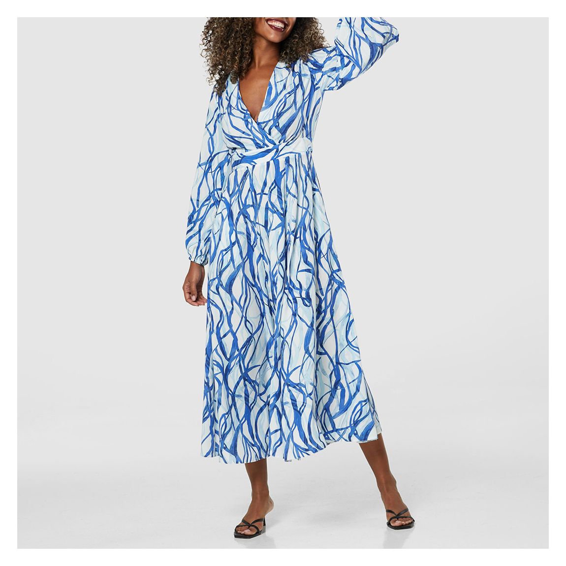 Blue Print Full Skirt Wrap Midi Dress main product photo