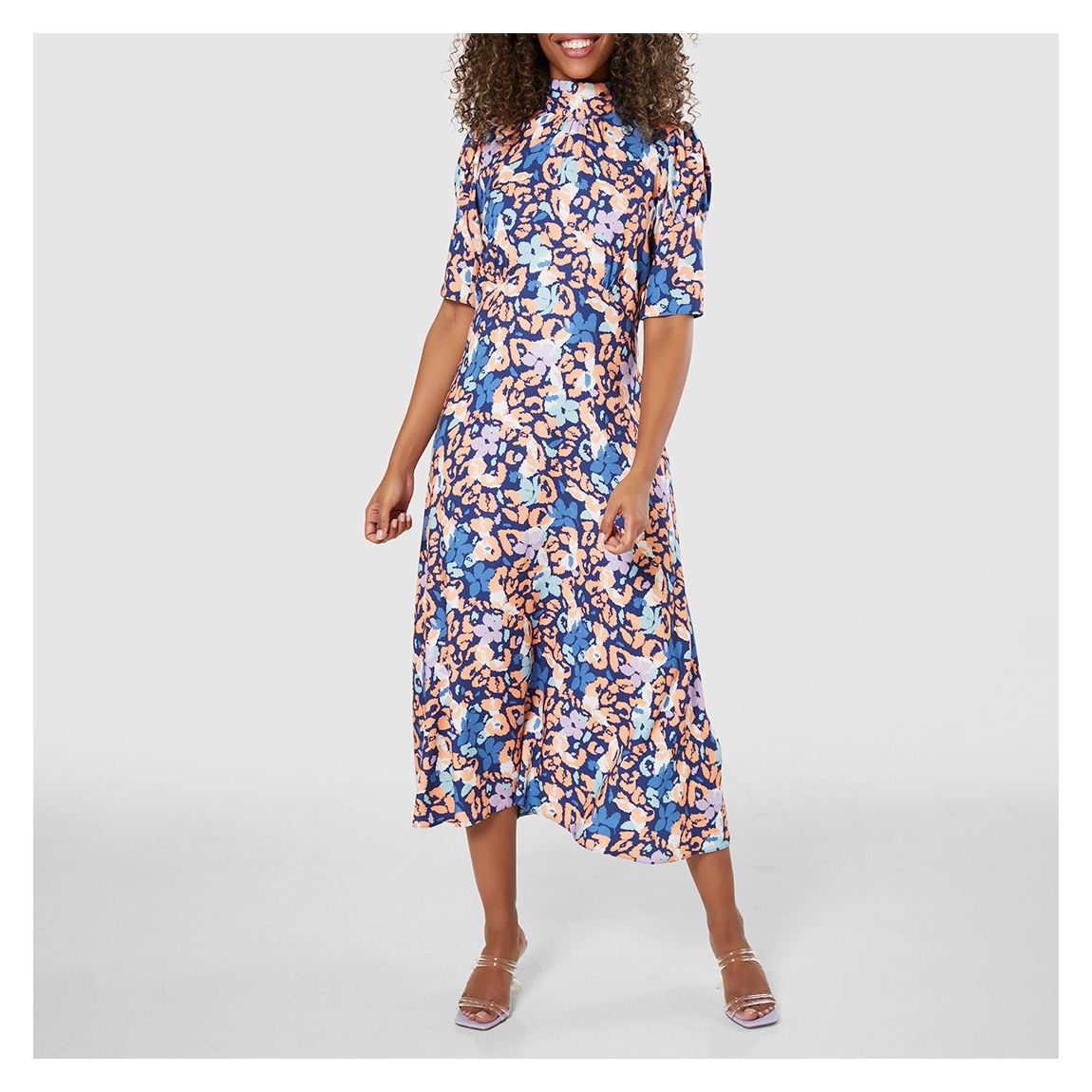 Blue Floral Tie Back A-Line Dress main product photo