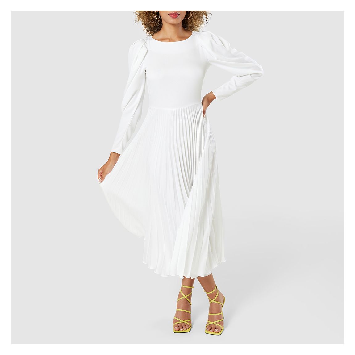 White Pleated Midi Dress main product photo