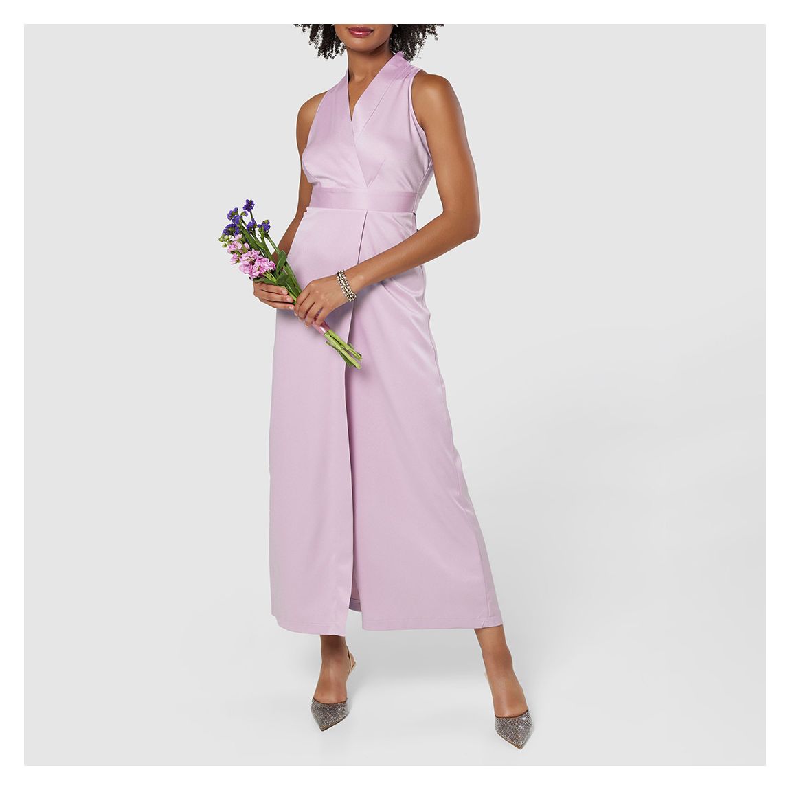 Pale Pink A-Line Tie Back Midi Dress main product photo