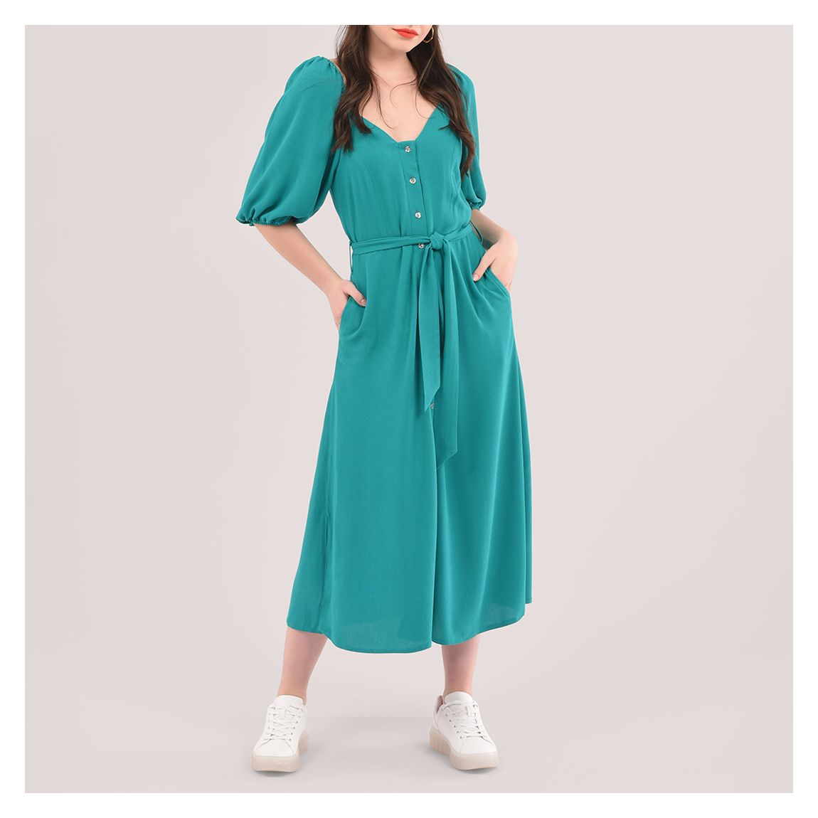 Teal Sweetheart Neck Shirt Dress main product photo