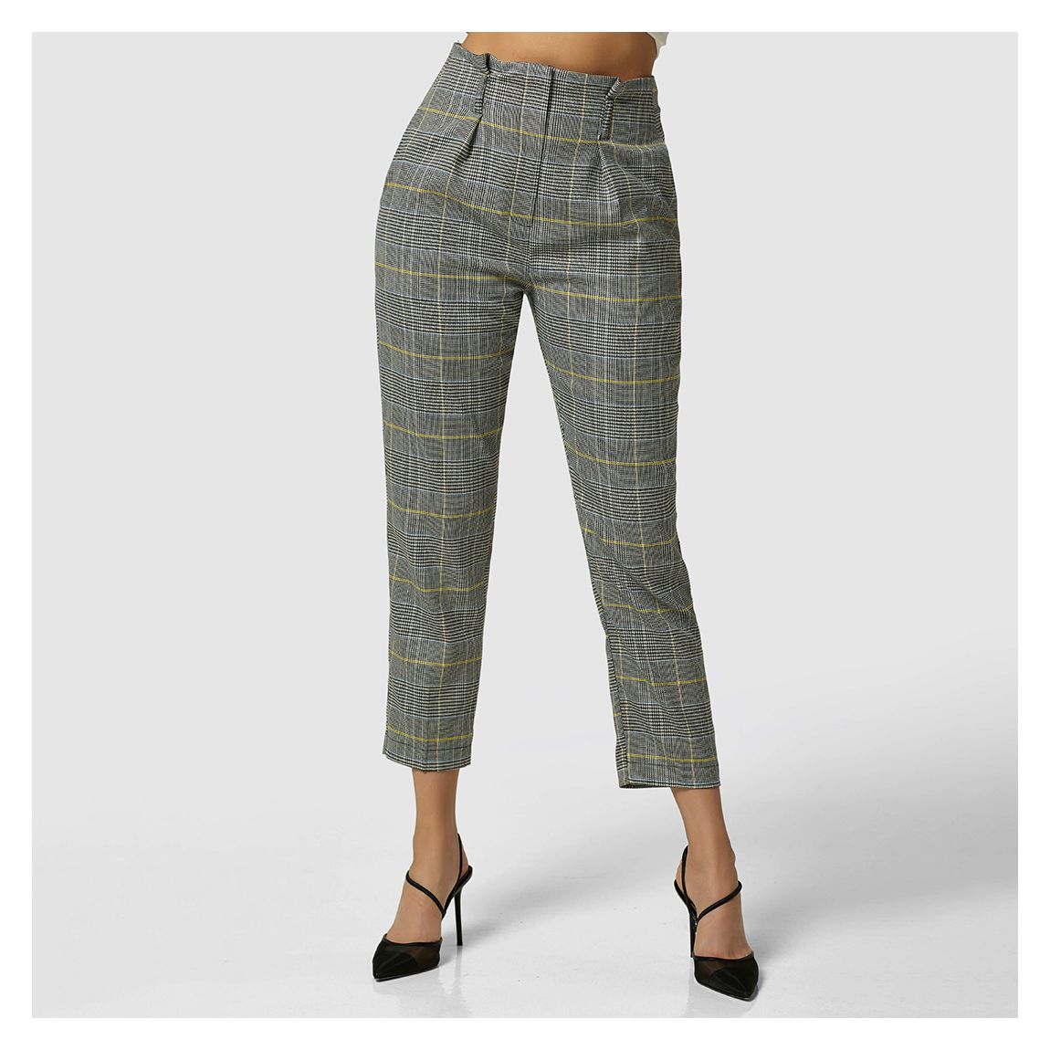 Black Dog Tooth Print Paper Bag Trousers main product photo