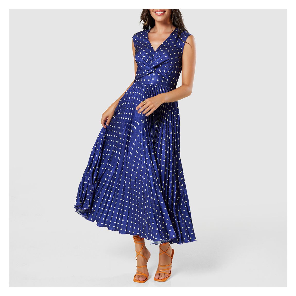 Navy Twist Detail Pleated A- line Dress main product photo