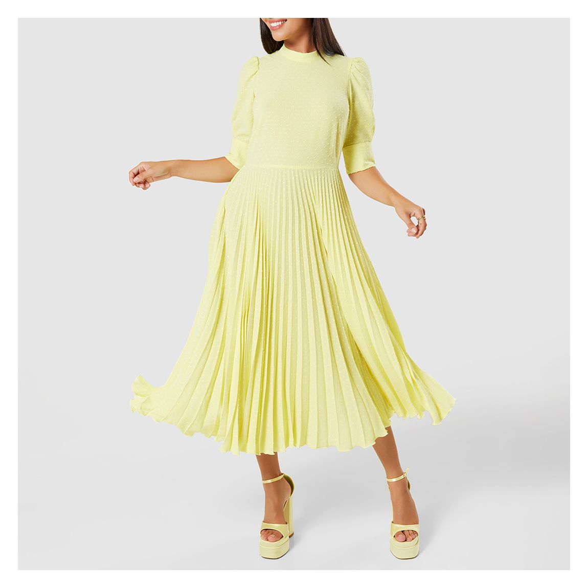 Yellow A-line Pleated Dress main product photo