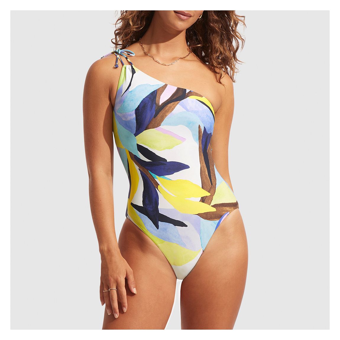 Navy One Shoulder Keyhole Maillot Swimsuit main product photo
