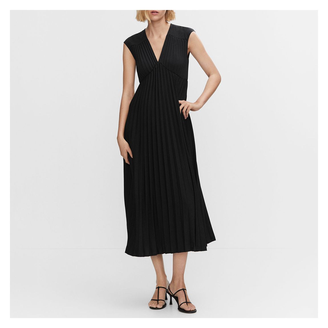 Black V-Neck Pleated Dress main product photo