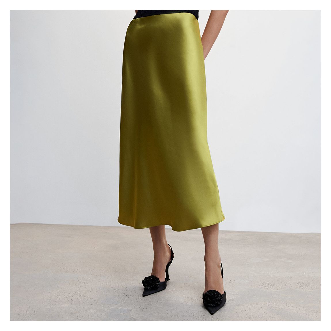 Green Midi Satin Skirt main product photo