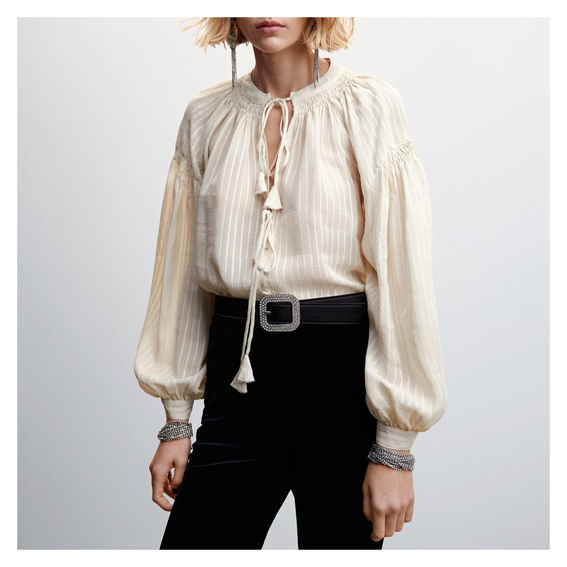 Ecru Boho Tassle Blouse main product photo