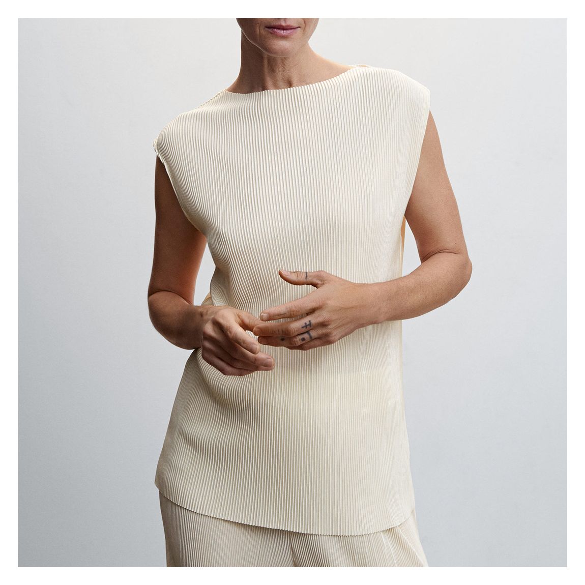 Ecru Pleated Strap Top main product photo