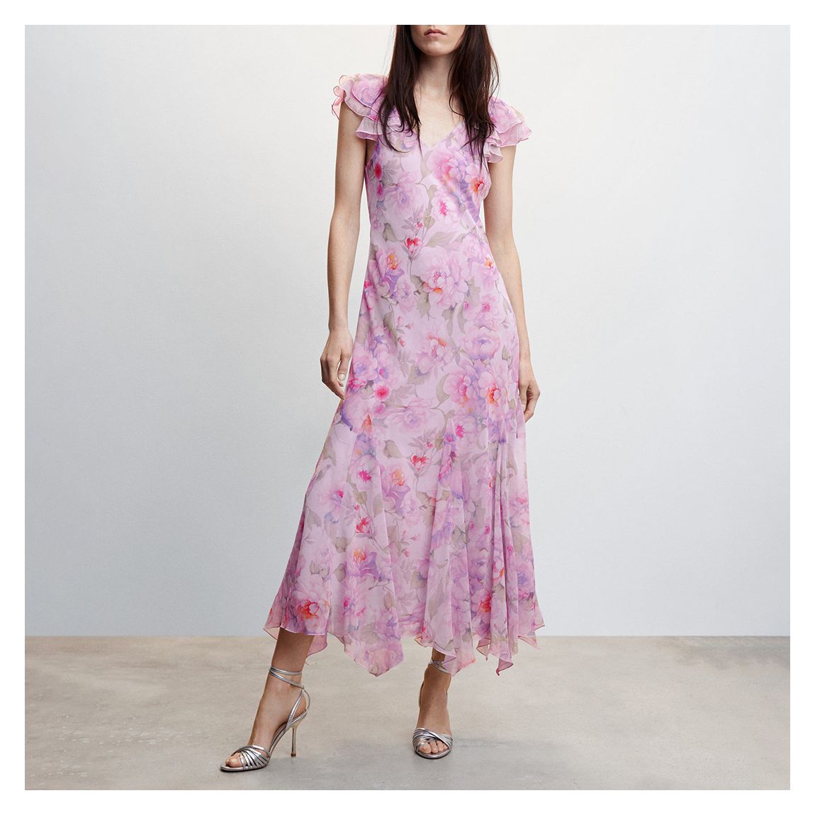 Pastel Pink Floral Ruffled Dress main product photo