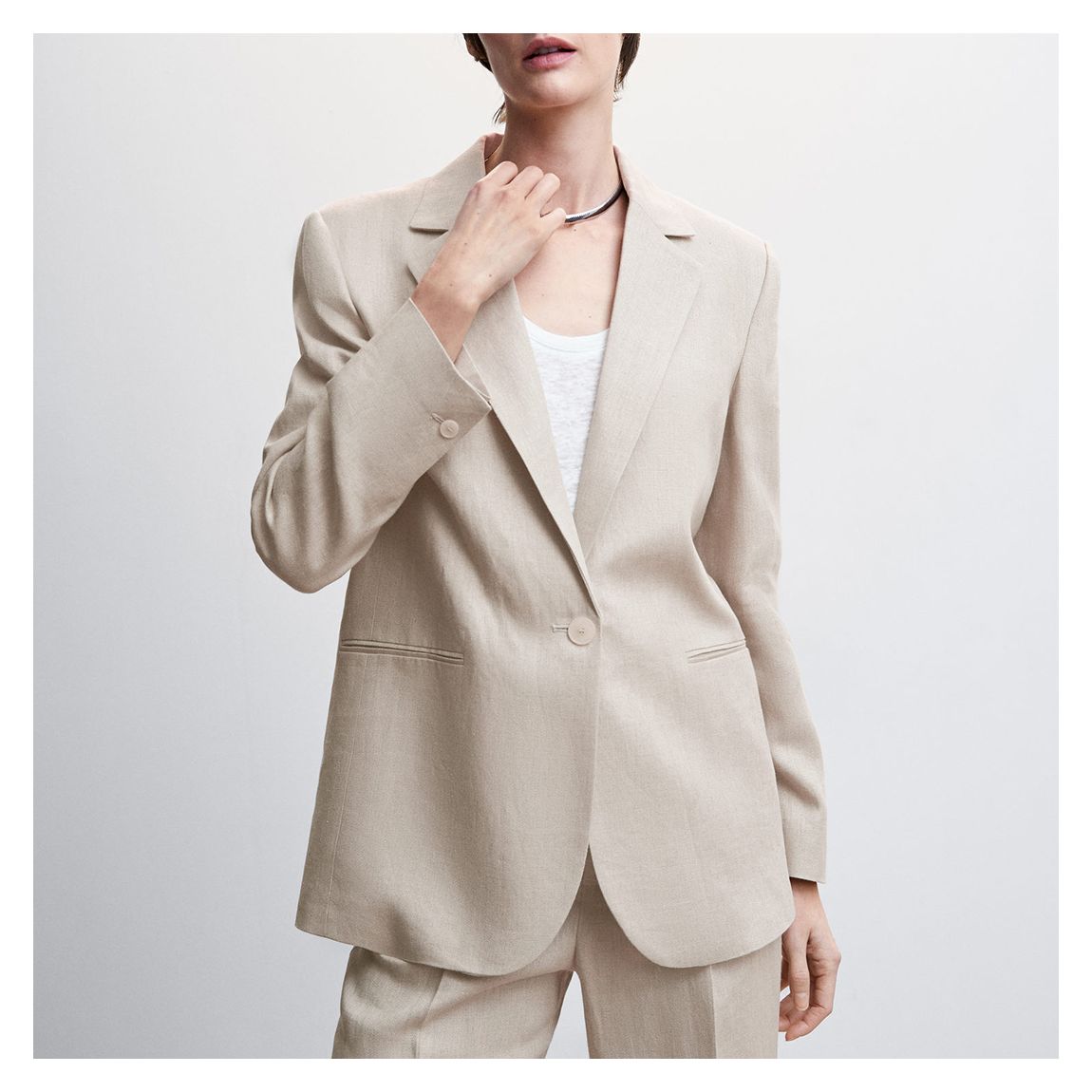 Beige Linen Blazer Suit main product photo